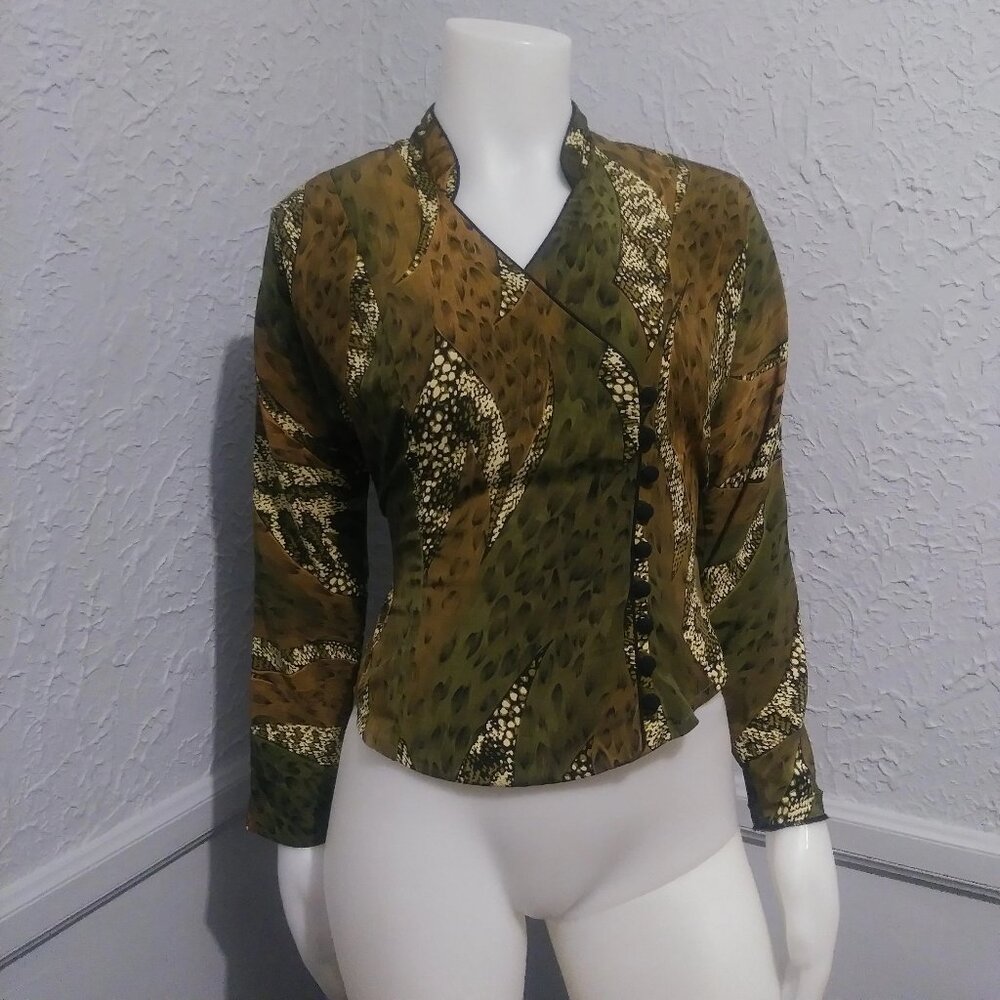 Blouse by Cartise - green and brown with snake skin pattern